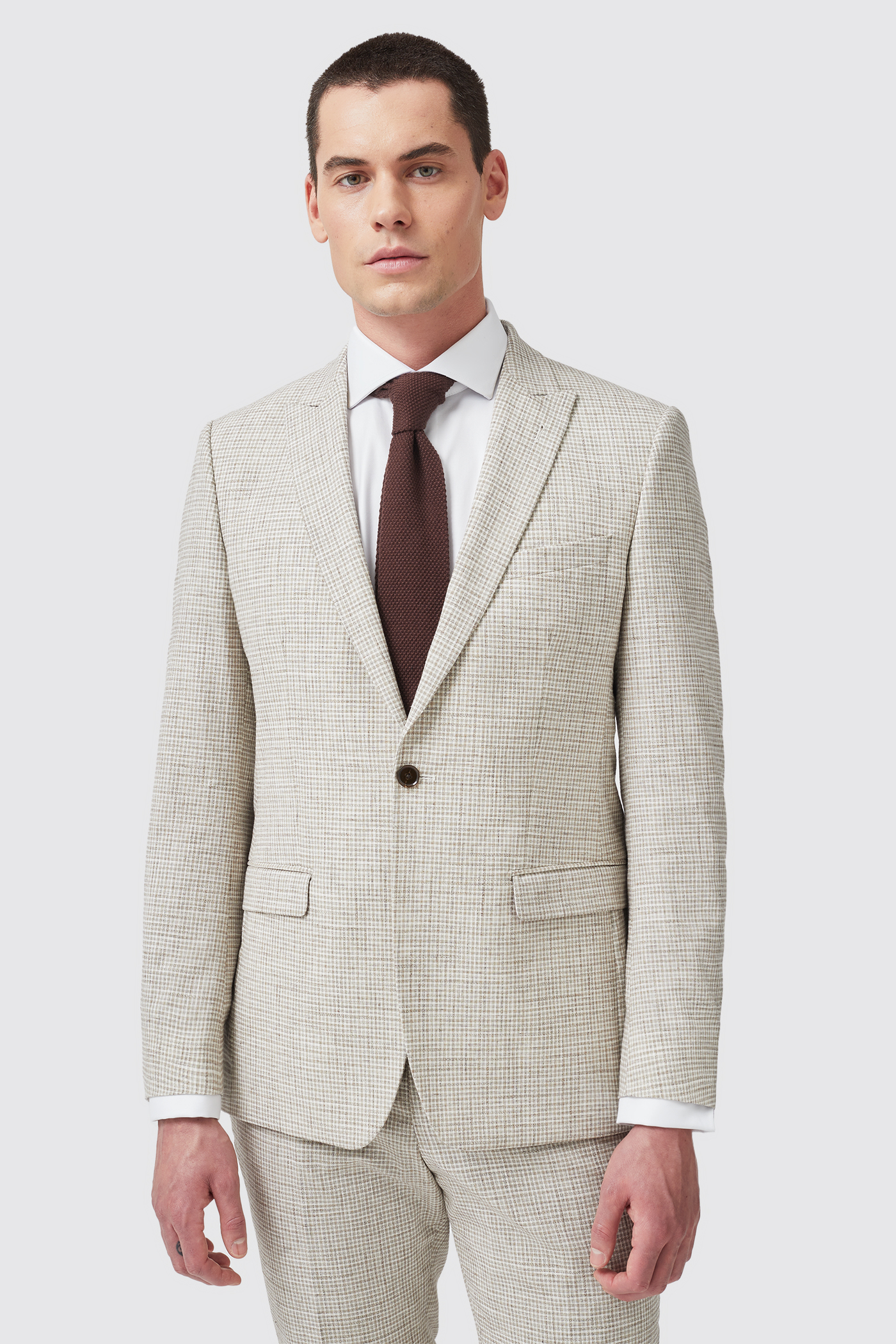Perrin Slim Fit Neutral Check Cotton Suit - ARCHIVE