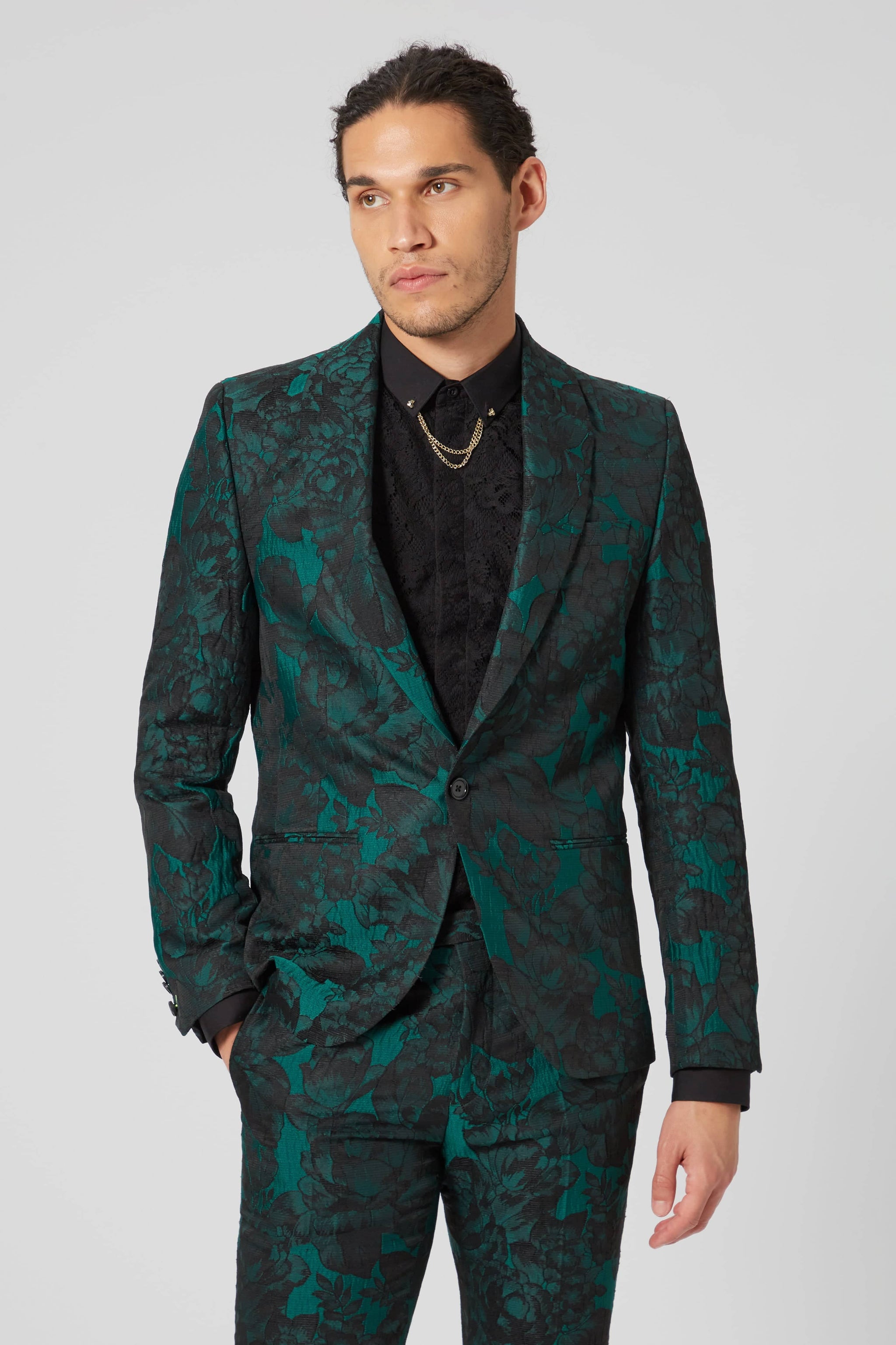 Gilmour Skinny Fit Green Floral Suit