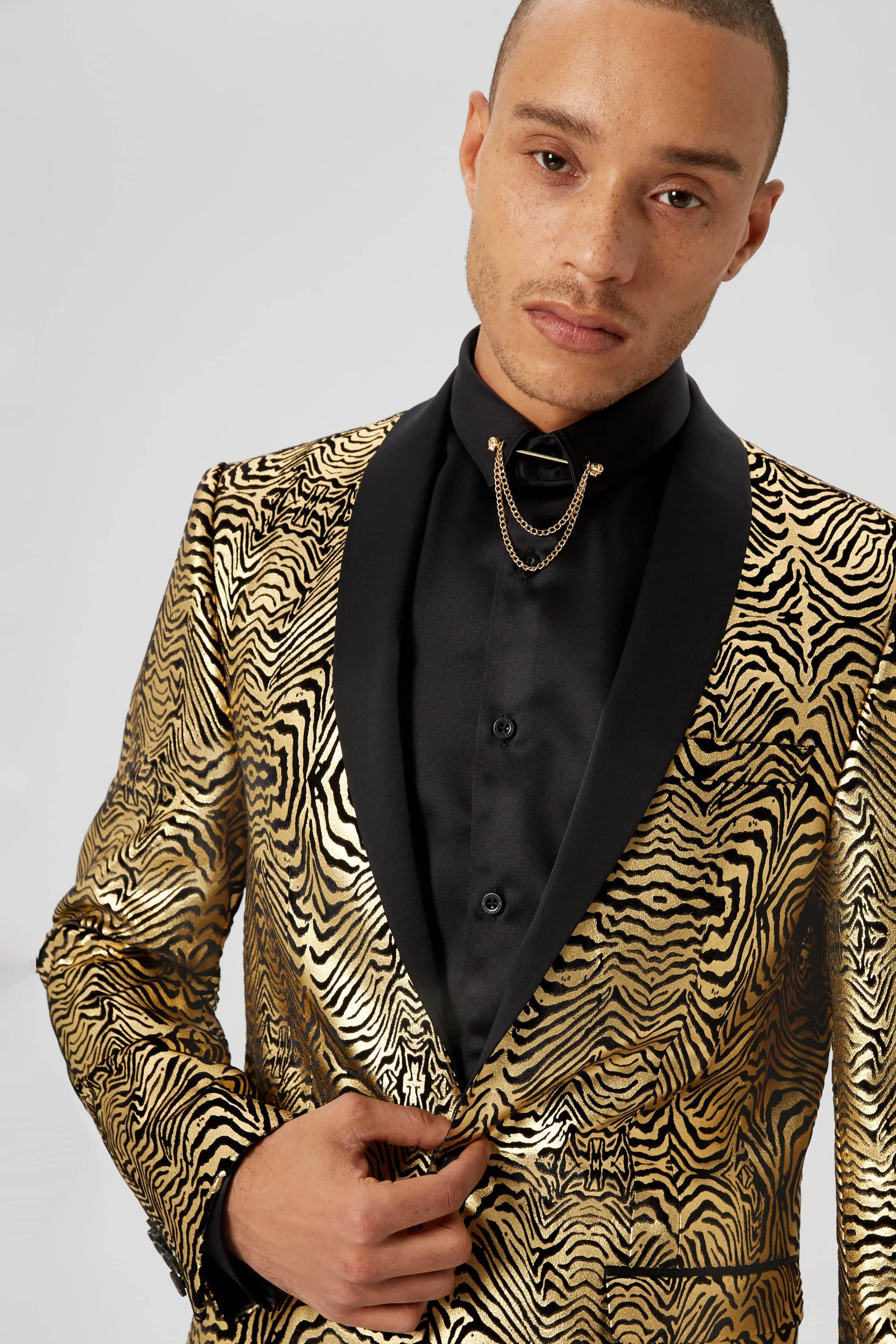Kalman Skinny Fit Gold Zebra Print Suit ARCHIVE