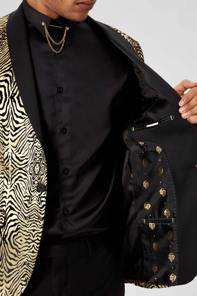 Kalman Skinny Fit Gold Zebra Print Suit – Twisted Tailor
