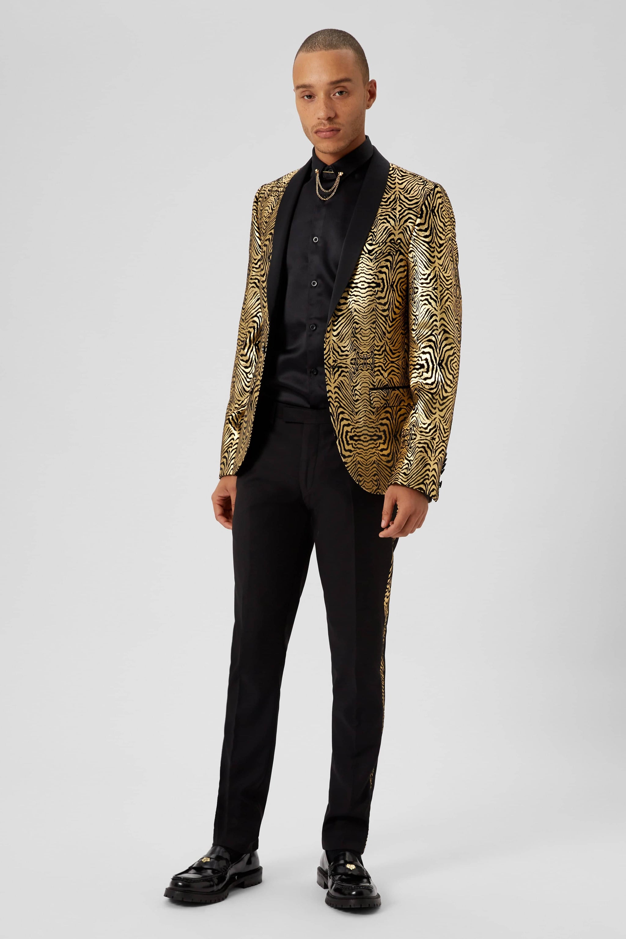 Kalman Skinny Fit Gold Zebra Print Trousers ARCHIVE Twisted Tailor