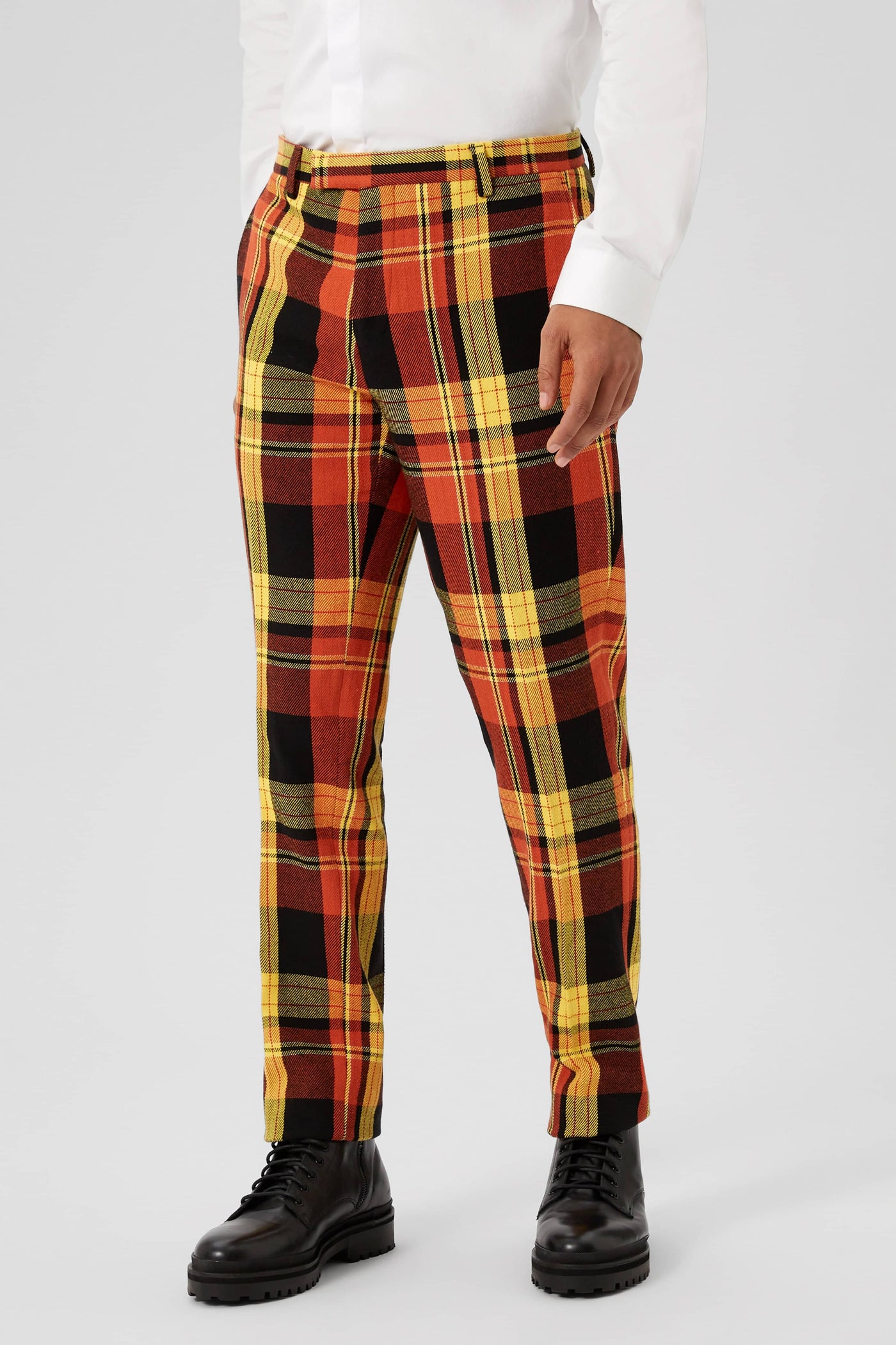 Spendolini Skinny Fit Orange Tartan Cotton Trousers - ARCHIVE