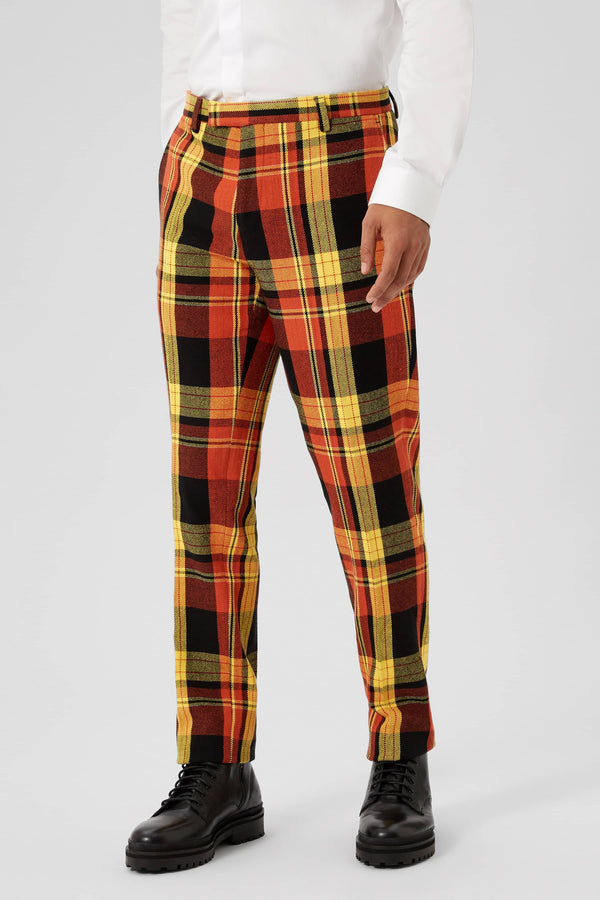 Spendolini Skinny Fit Orange Tartan Cotton Trousers - ARCHIVE