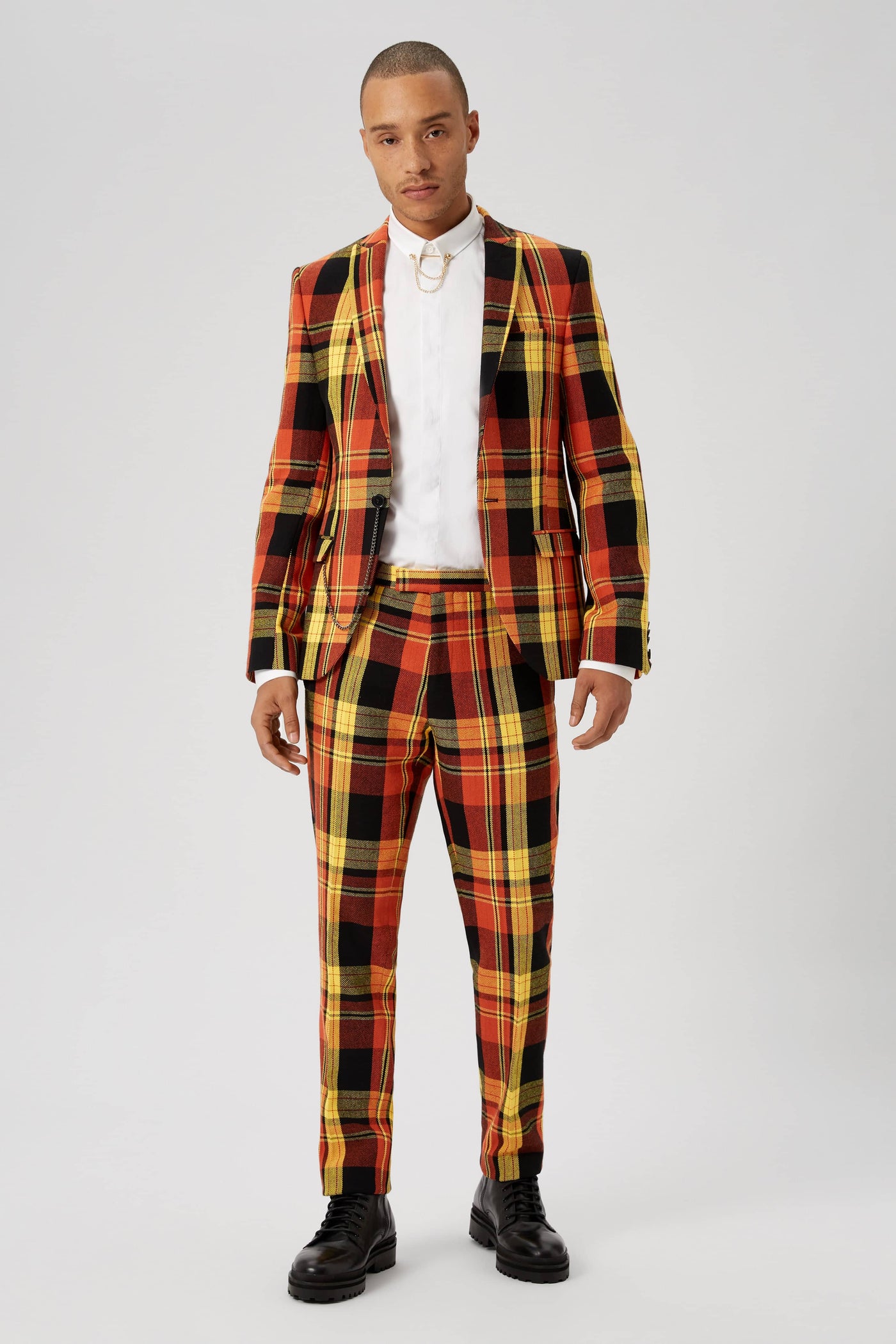 Spendolini Skinny Fit Orange Tartan Cotton Trousers - ARCHIVE
