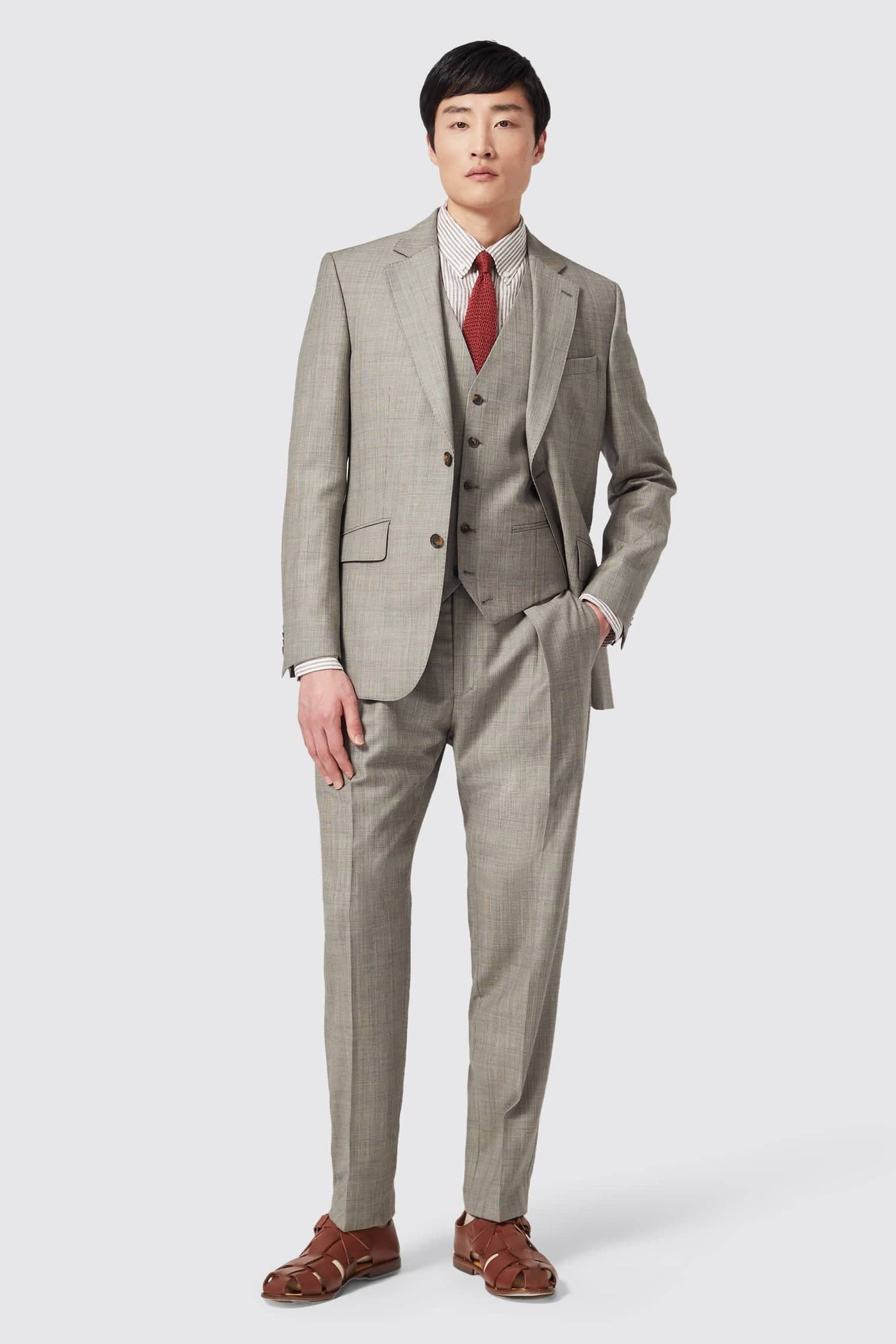 Jermyn Point Collar Button Down Brown Stripe Linen Shirt - ARCHIVE