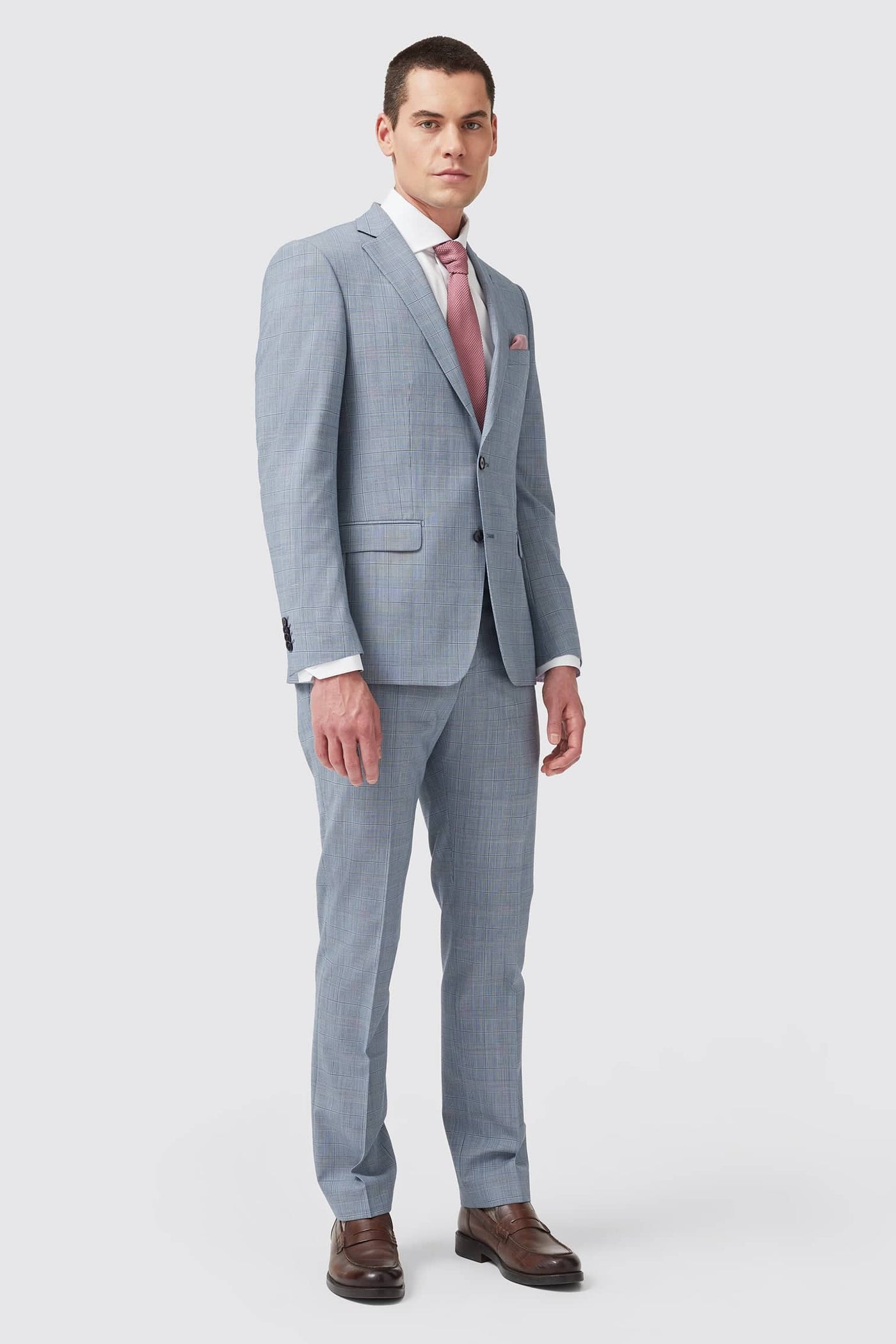 Grengall Slim Fit Blue Check Wool Trousers - ARCHIVE