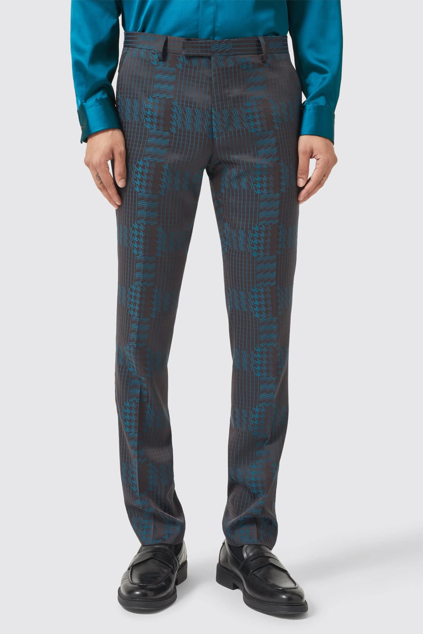 Garland Skinny Fit Black Green Check Trousers - ARCHIVE