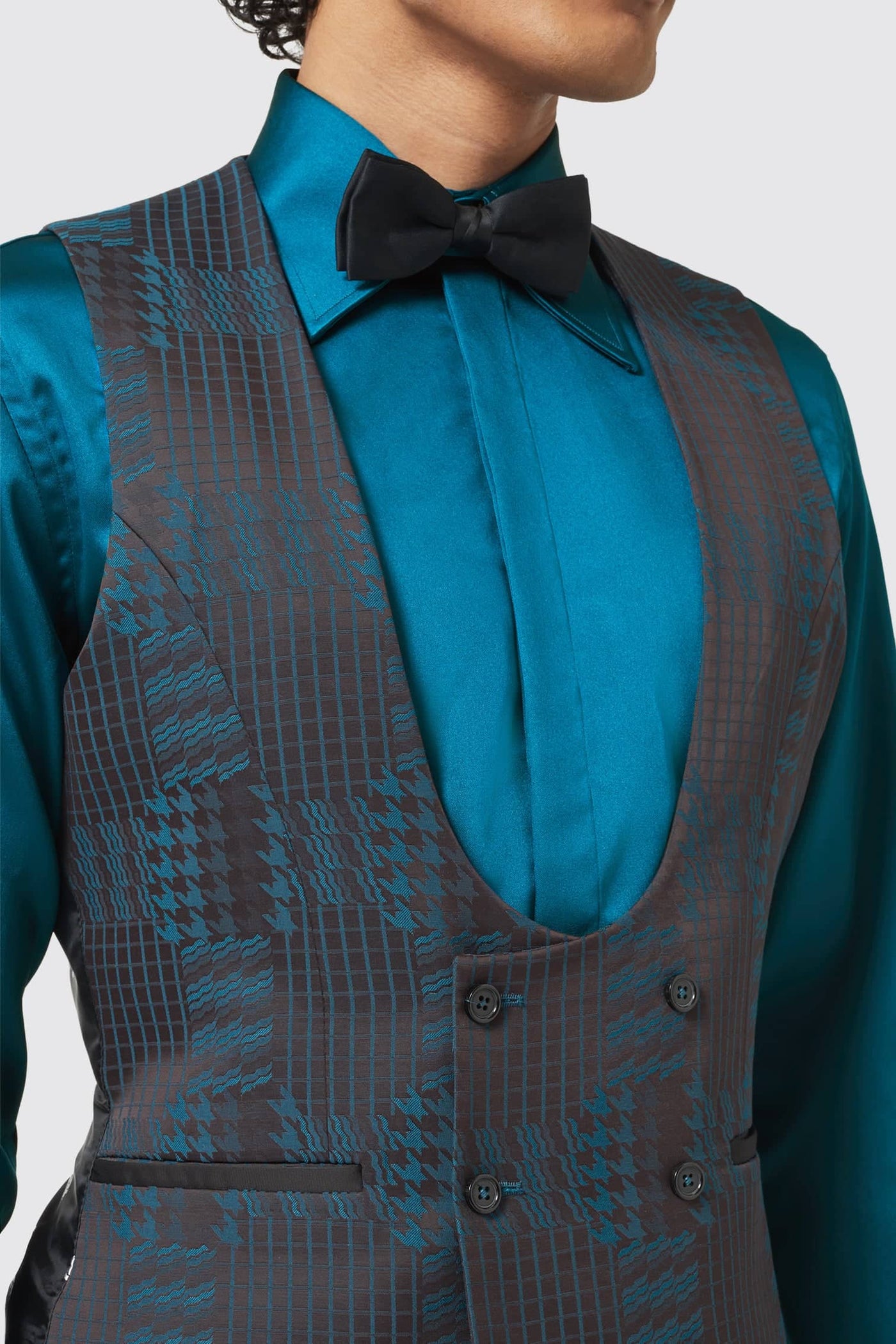 Garland Skinny Fit Black Green Check Waistcoat - ARCHIVE