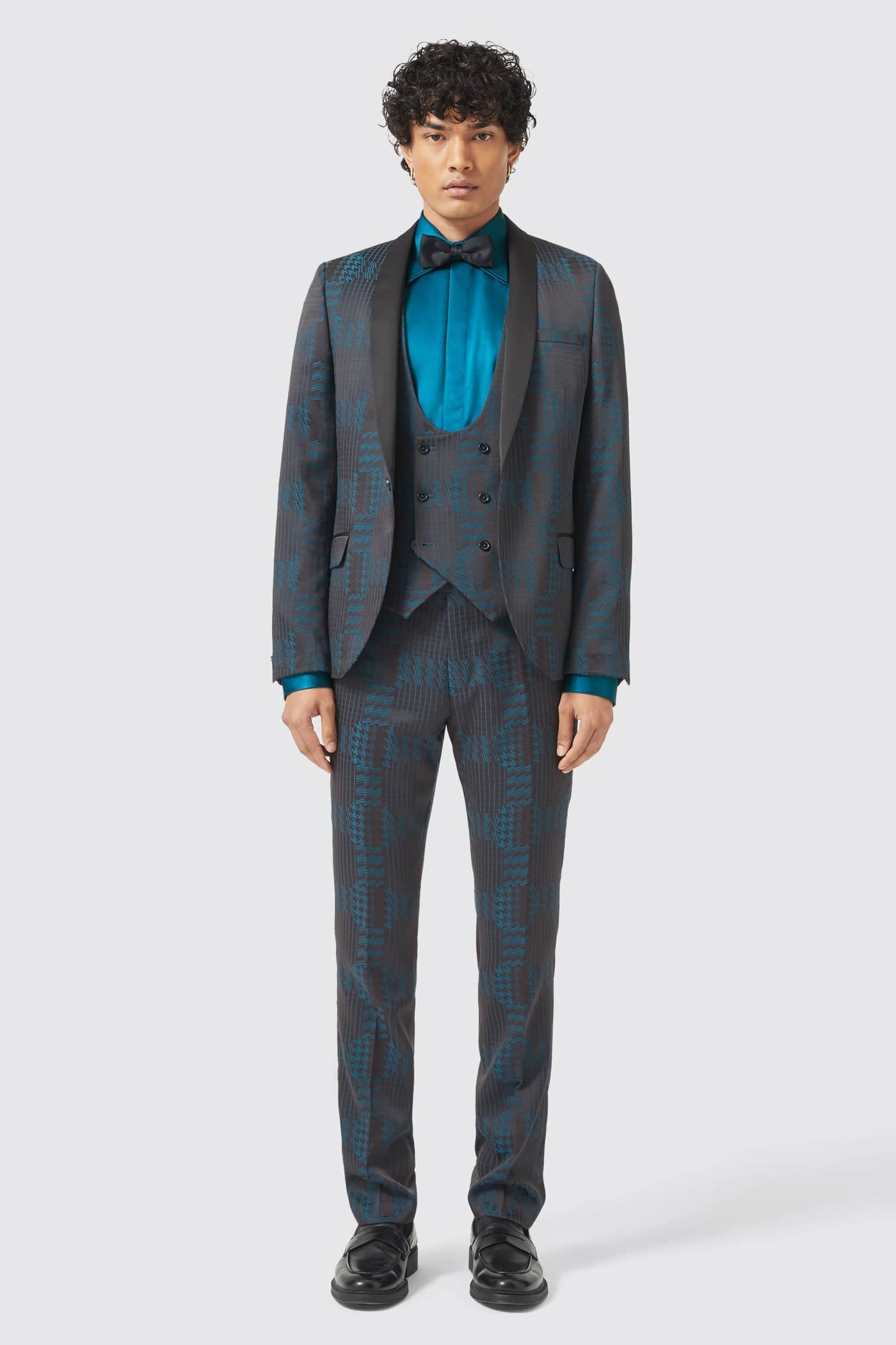 Garland Skinny Fit Black Green Check Waistcoat - ARCHIVE