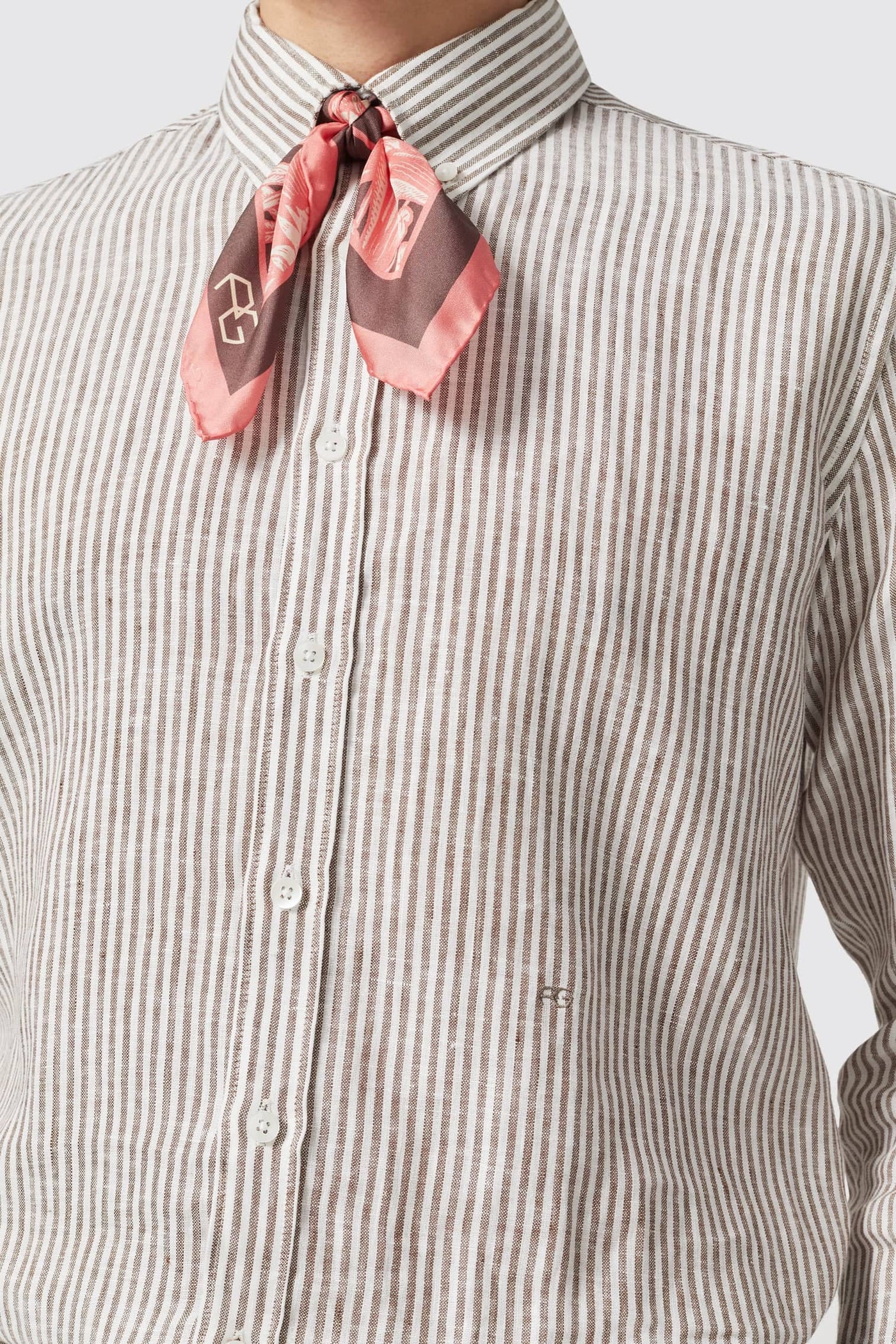 Jermyn Point Collar Button Down Brown Stripe Linen Shirt - ARCHIVE