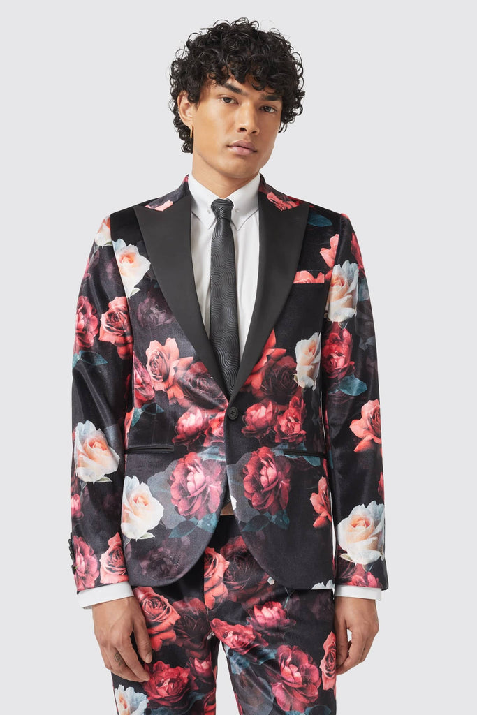 Matafeo Skinny Fit Black Floral Velvet Waistcoat – Twisted Tailor