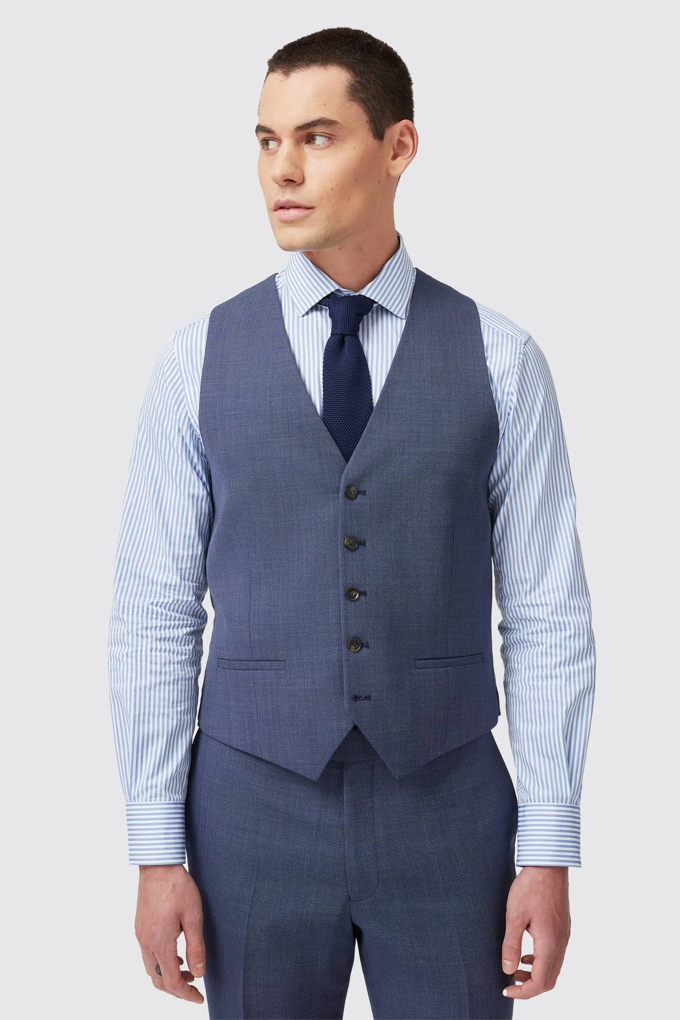 Wilder Tailored Fit Blue Birdseye Wool Vest - ARCHIVE