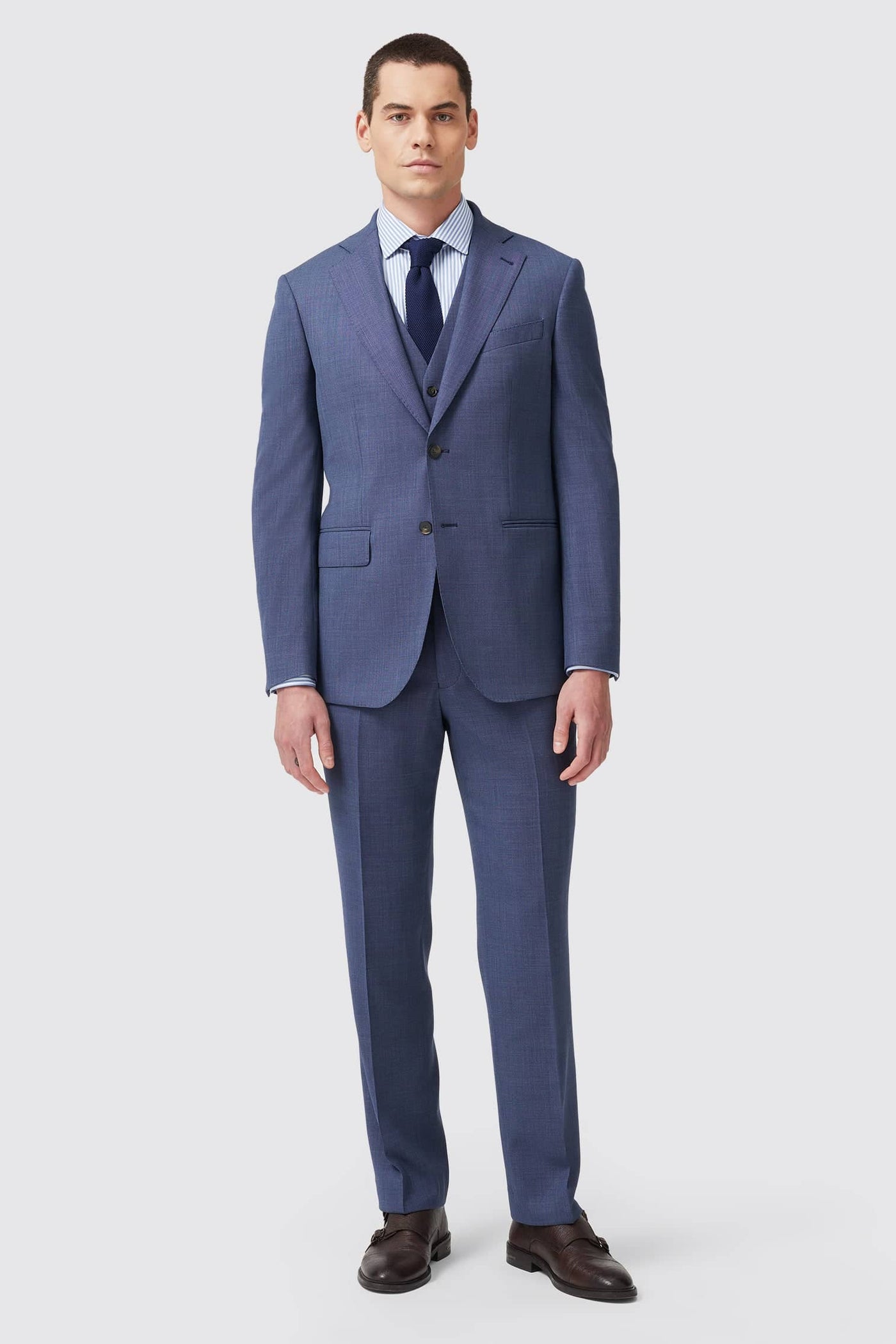 Wilder Tailored Fit Blue Birdseye Wool Vest - ARCHIVE