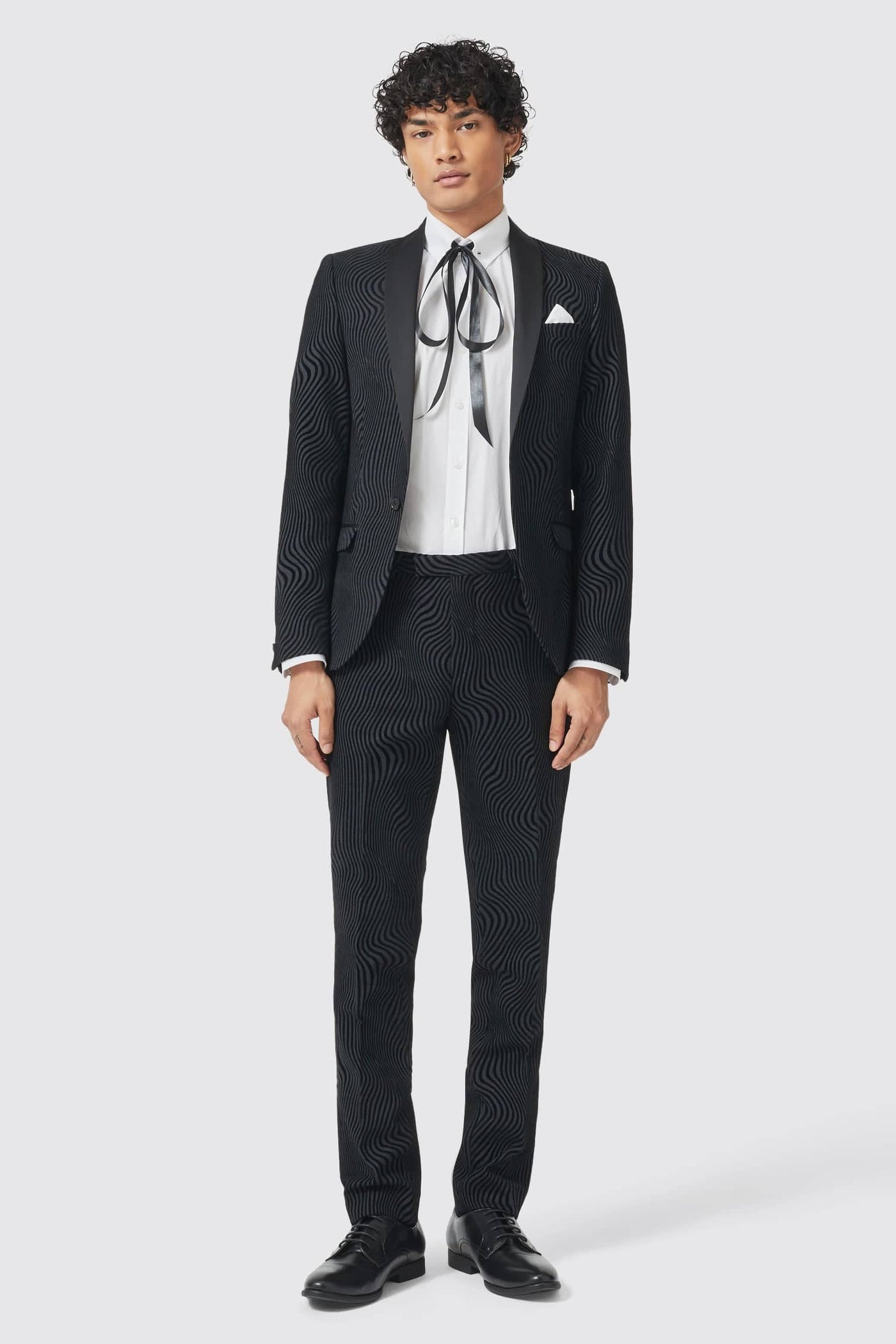 Torrance Skinny Fit Black Flocked Jacket - ARCHIVE