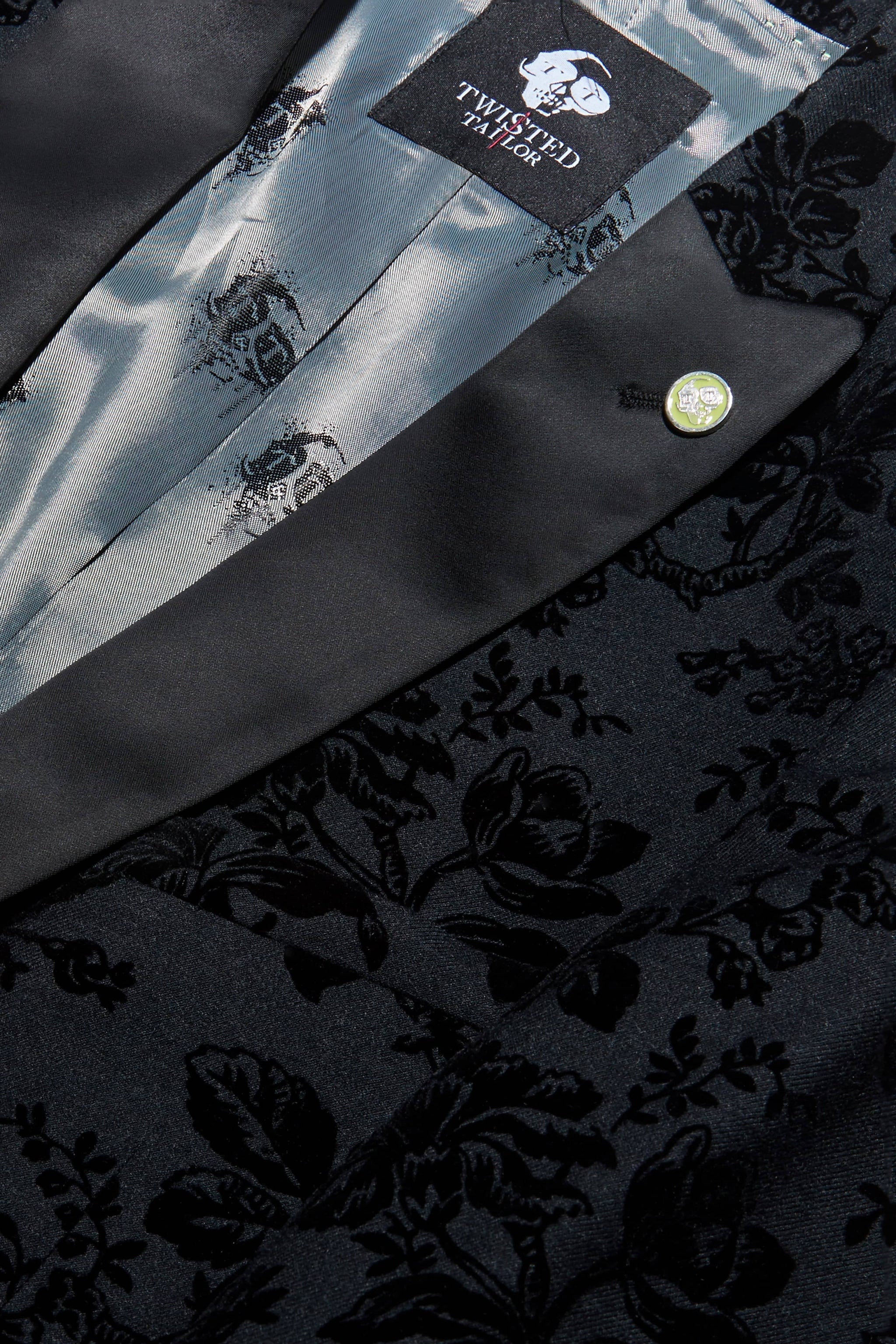 【Twisted Tailor】IKEDA 黒 コットン花柄 スリムフィットスーツ Ikeda Slim Fit Black Cotton Floral Jacket – Twisted Tailor