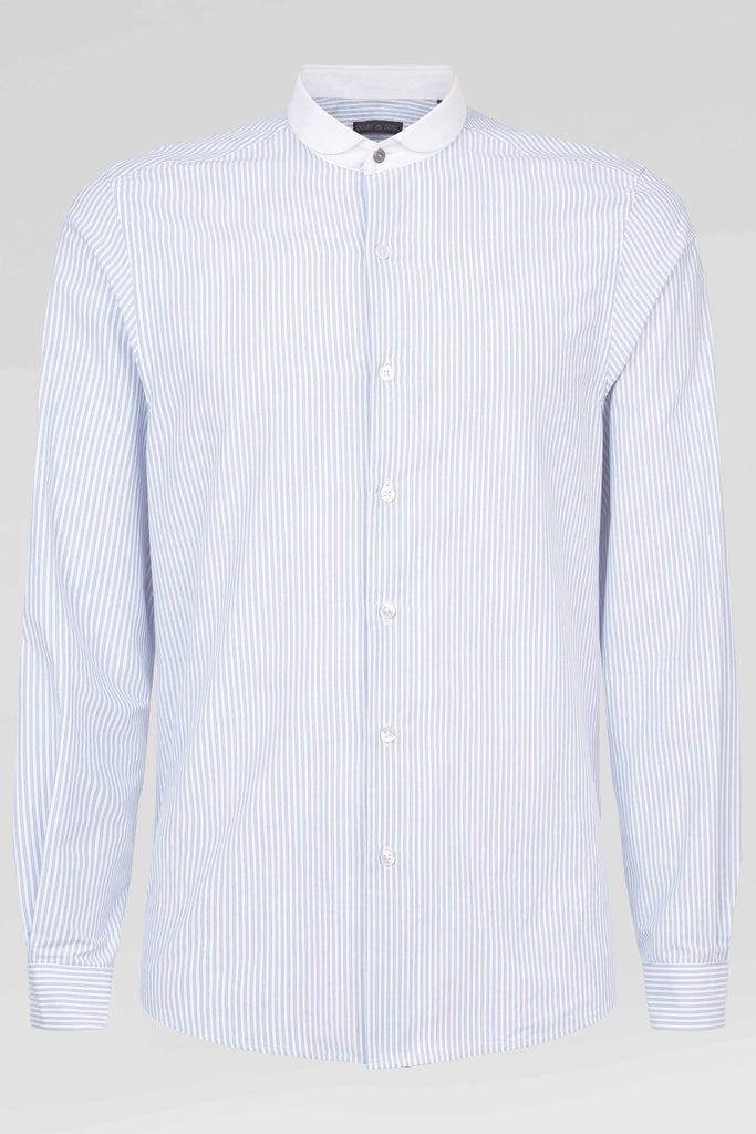 Shelby & Sons Portland Penny Collar Shirt in Blue Stripe