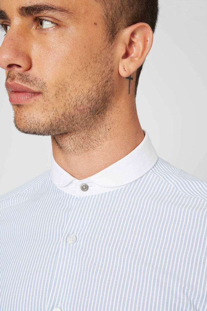 Shelby & Sons Portland Penny Collar Shirt in Blue Stripe