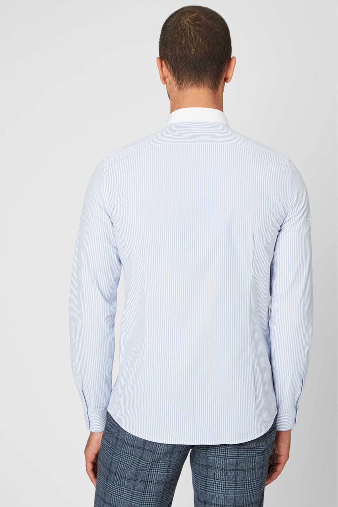 Shelby & Sons Portland Penny Collar Shirt in Blue Stripe