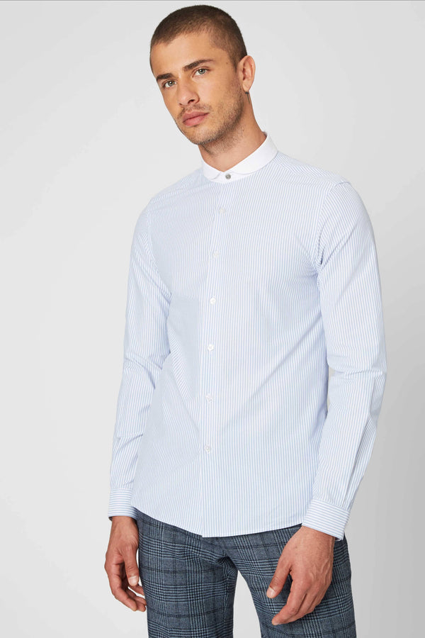 Shelby & Sons Portland Penny Collar Shirt in Blue Stripe