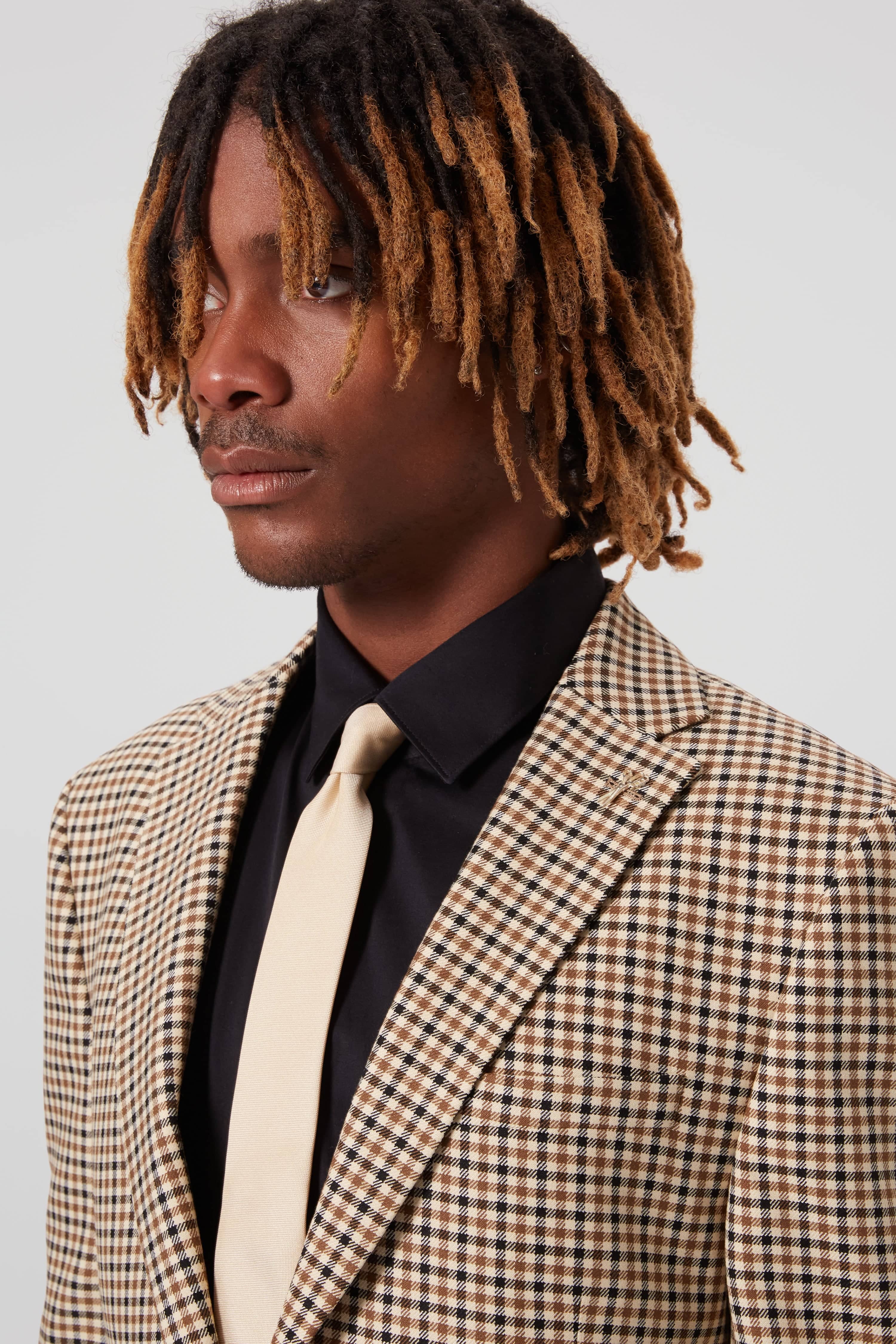 Blythe Slim Fit Beige Check Suit — Twisted Tailor