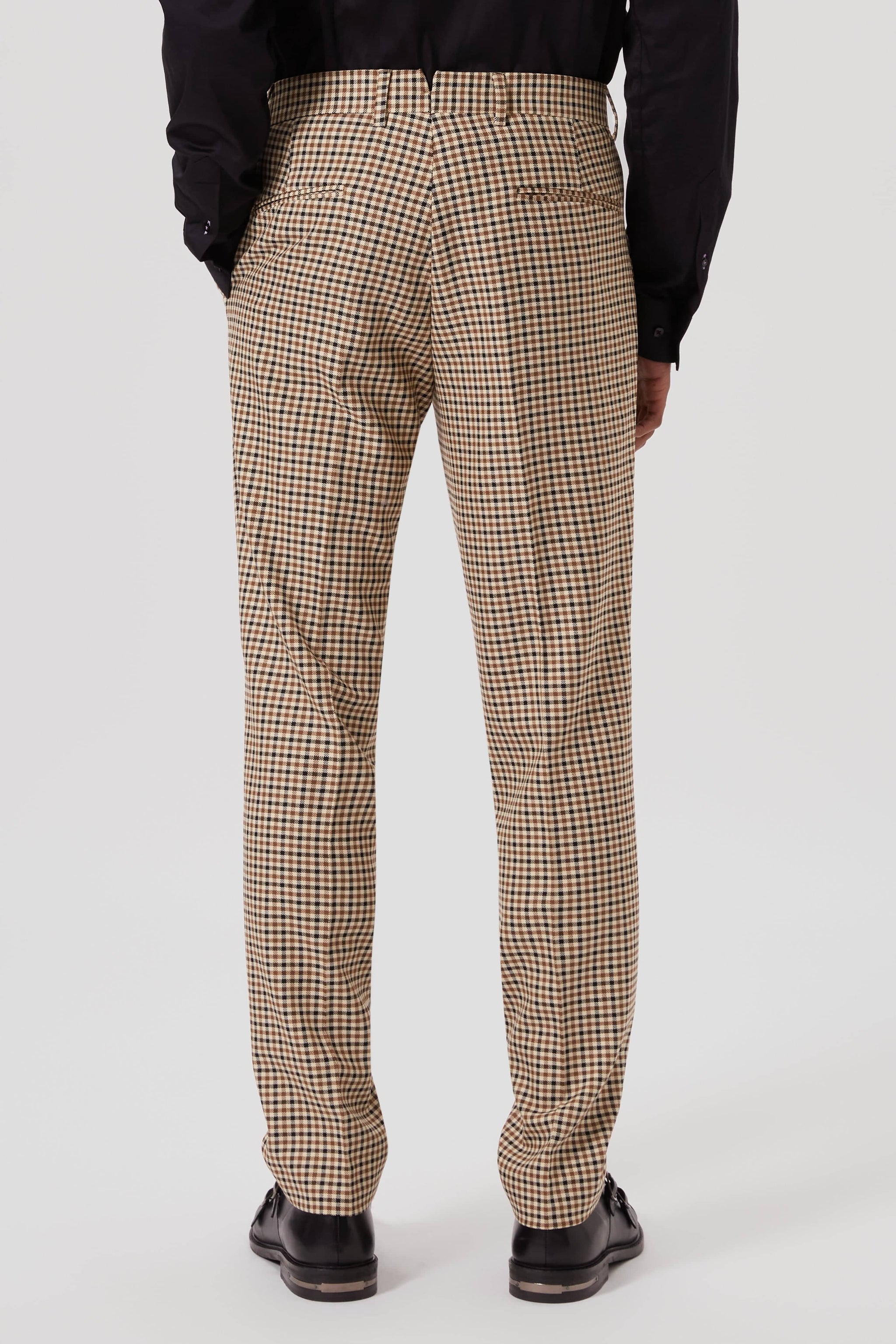 Blythe Slim Fit Beige Check Trousers ARCHIVE Twisted Tailor
