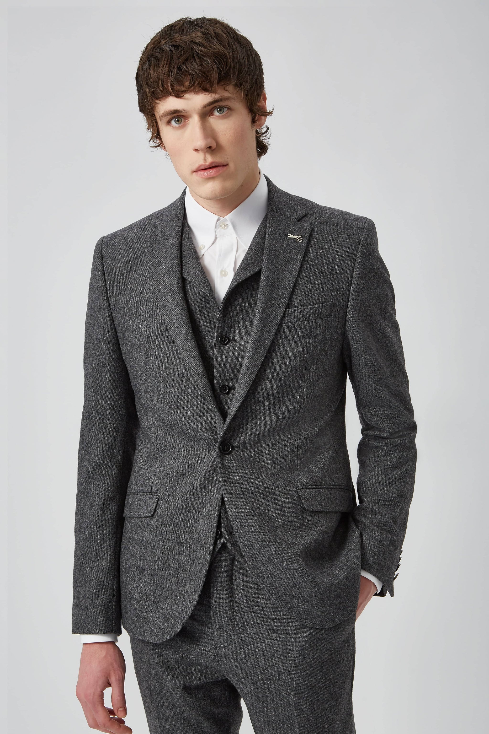 Uptown Slim Fit Grey Tweed Wool Jacket
