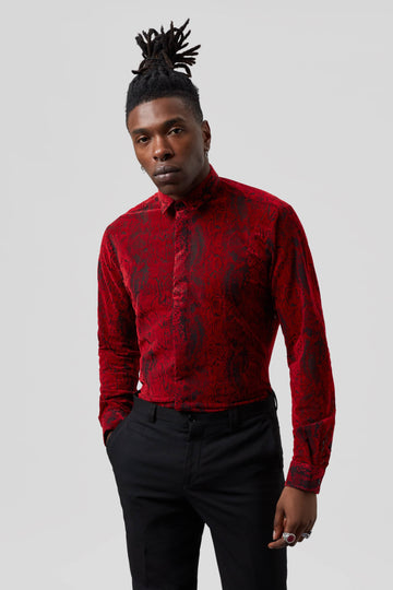 Twisted Tailor Andresco Snakeprint Shirt in Red