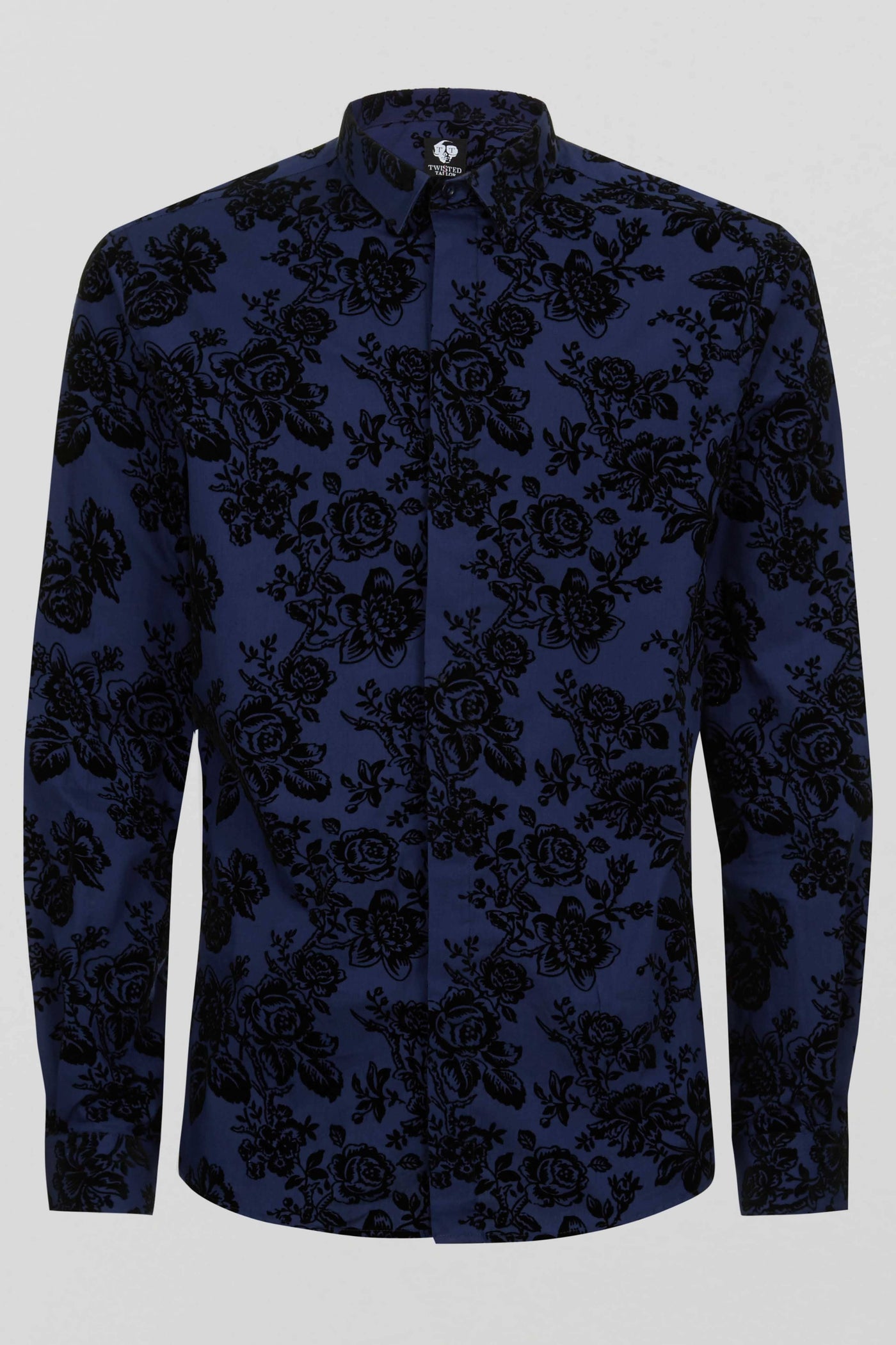 Armada Blue Skinny Fit Shirt With Floral Flock