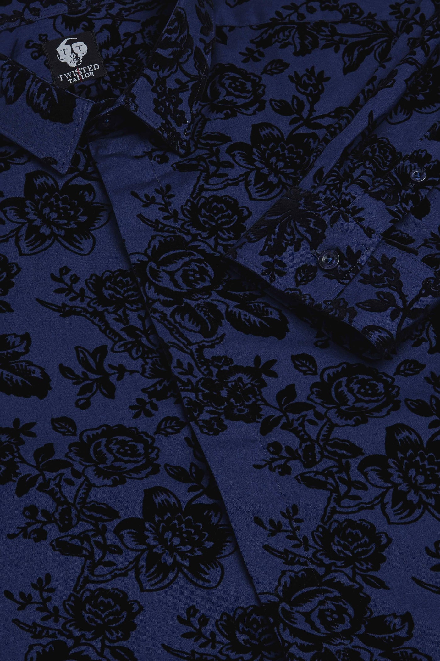Armada Blue Skinny Fit Shirt with Floral Flock - ARCHIVE
