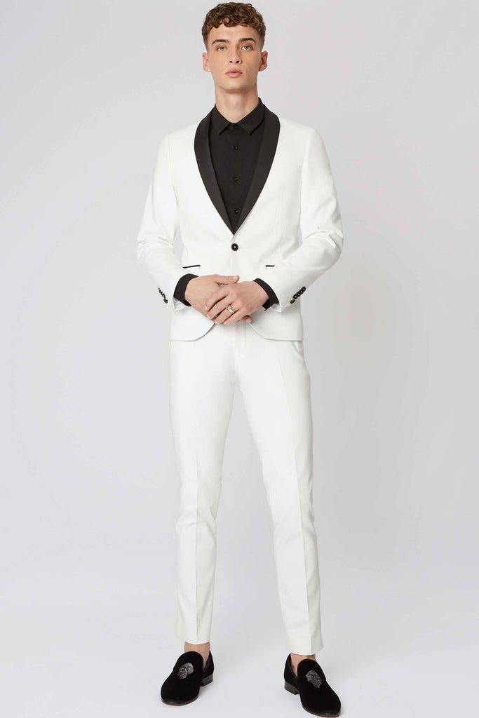 Twisted Tailor Brondesbury Skinny Fit White Tuxedo Trousers