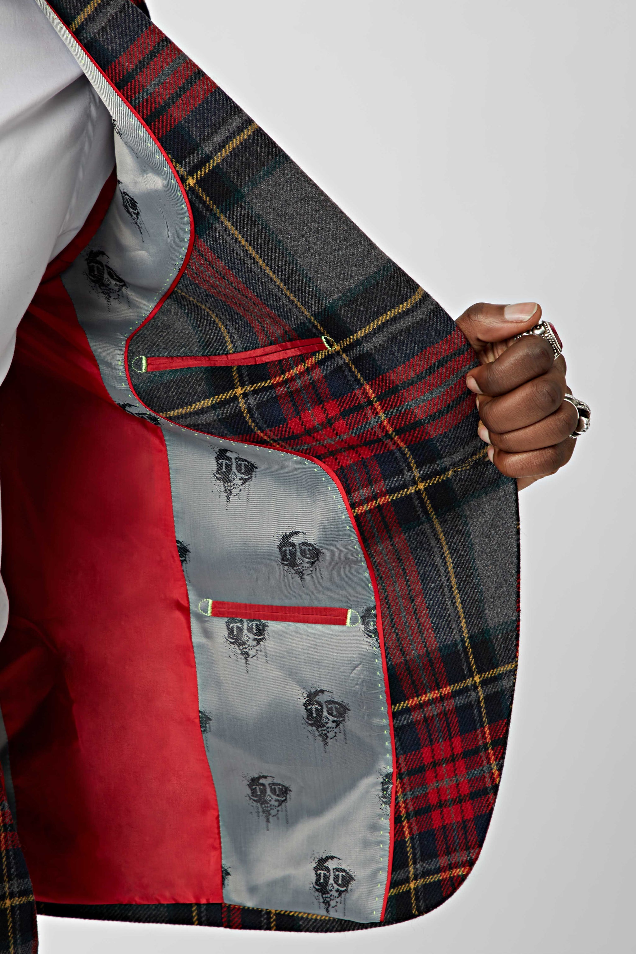 Twisted Tailor Cardosi Grey and Red Tartan Suit Jacket Twisted Tailor Cardosi Grey and Red Tartan Suit Jacket