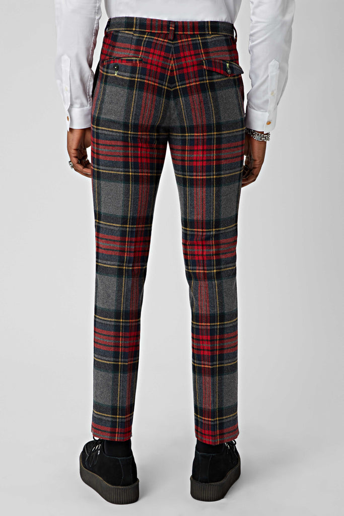 Twisted Tailor Cardosi Grey and Red Tartan Suit Trousers