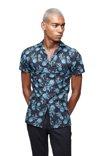 Twisted Tailor Coromandel Pineapple Print Skinny Fit Shirt