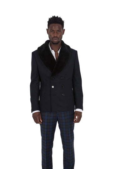 Twisted Tailor Dowland Skinny Fit Pea Coat with Faux Fur Lapels