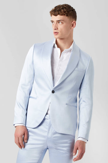 Twisted Tailor Draco Skinny Fit Satin Suit Jacket in Aqua