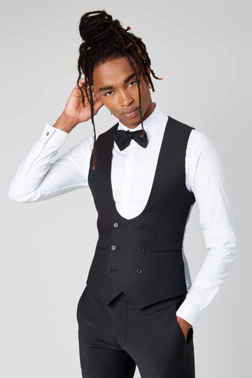 Twisted Tailor Ellroy Skinny Fit Black Double Breasted Waistcoat