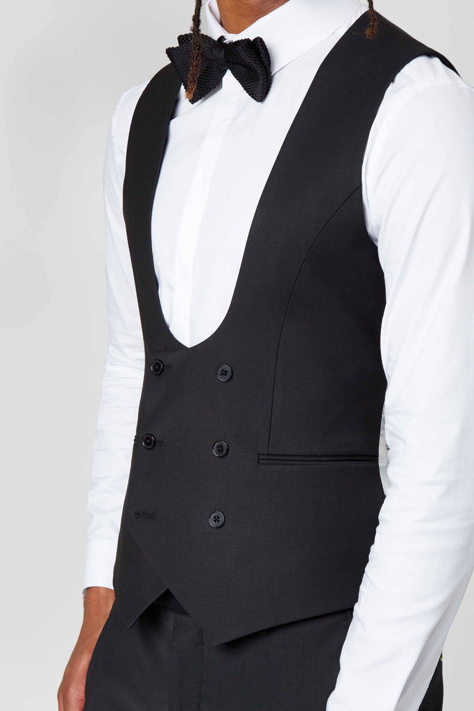 Twisted Tailor Ellroy Skinny Fit Black Double Breasted Waistcoat