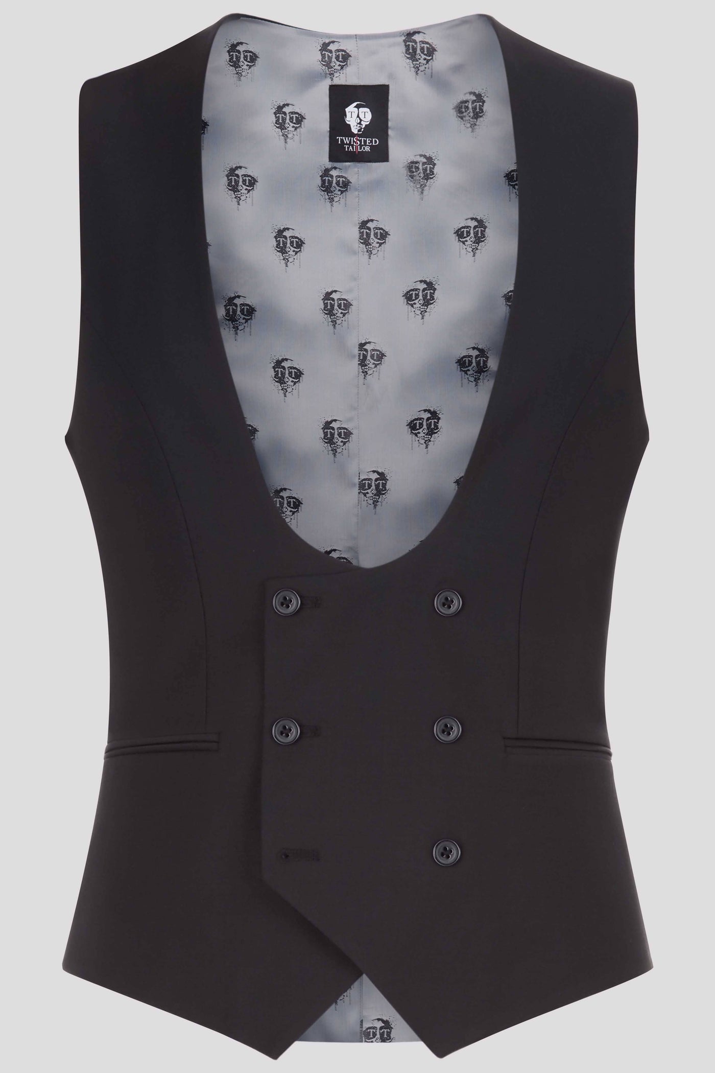 Twisted Tailor Ellroy Skinny Fit Black Double Breasted Waistcoat