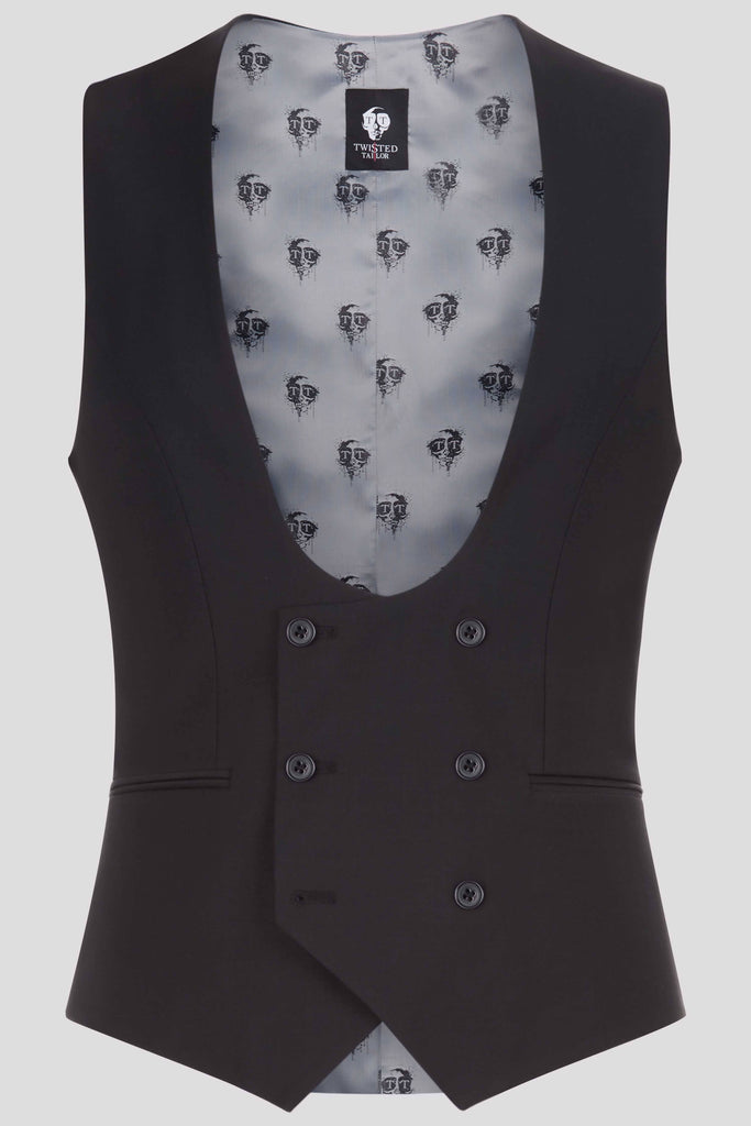Twisted Tailor Ellroy Skinny Fit Black Double Breasted Waistcoat