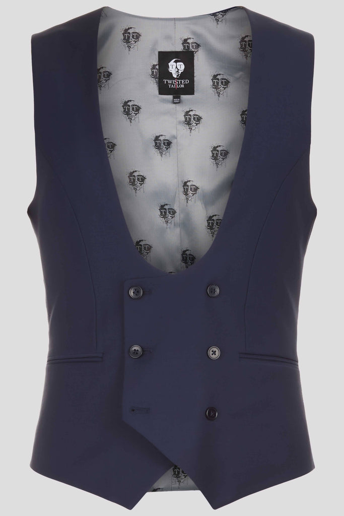 Twisted Tailor Ellroy Skinny Fit Navy Blue Waistcoat