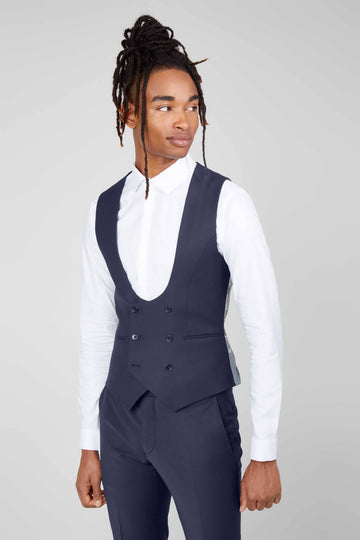 Twisted Tailor Ellroy Skinny Fit Navy Blue Waistcoat
