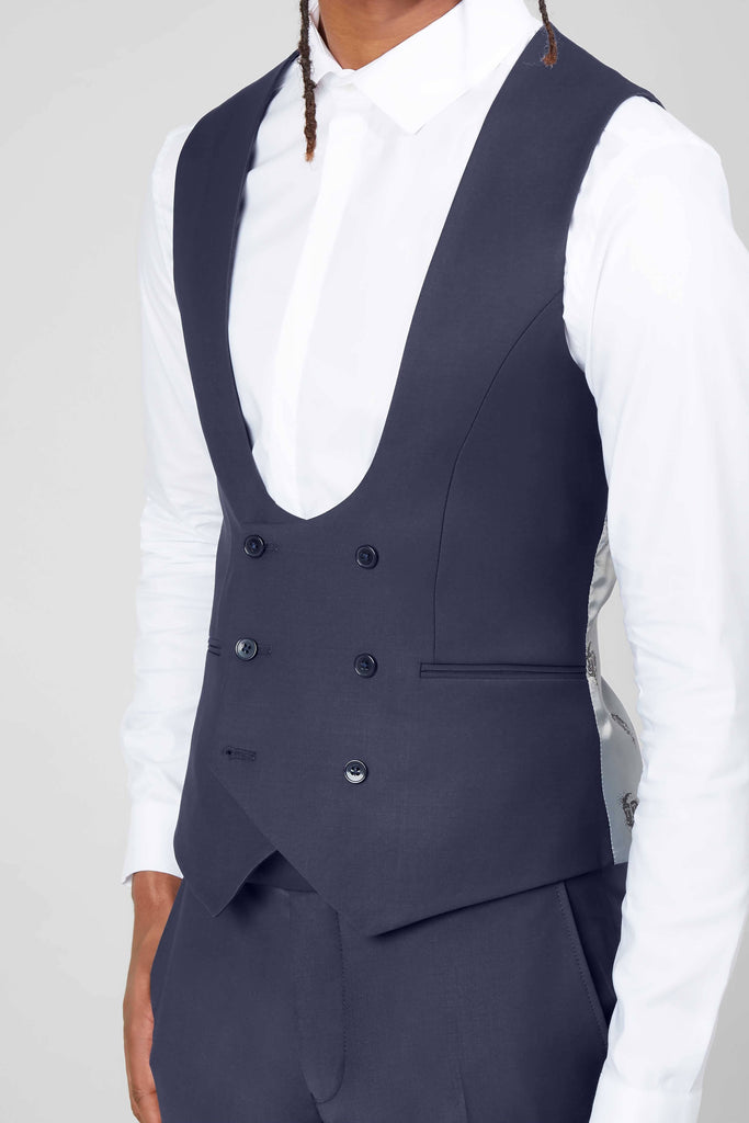 Twisted Tailor Ellroy Skinny Fit Navy Blue Waistcoat