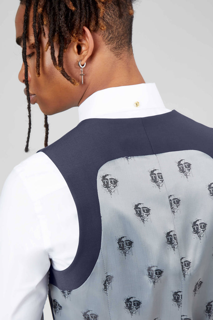 Twisted Tailor Ellroy Skinny Fit Navy Blue Waistcoat