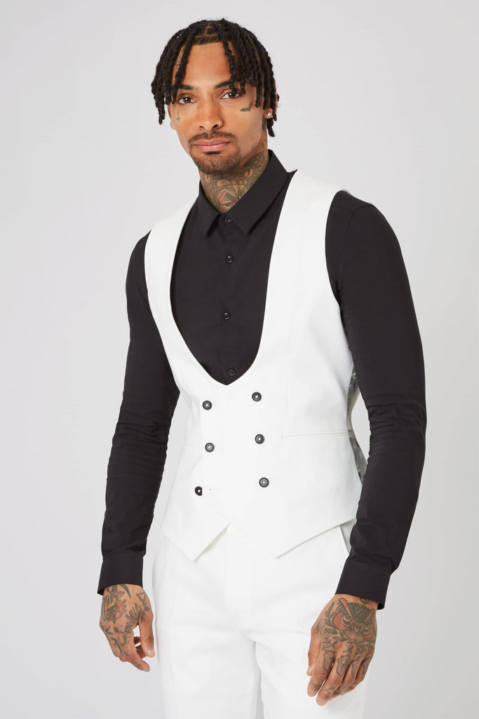 Twisted Tailor Hemmingway Skinny Fit Waistcoat in White - New Ellroy