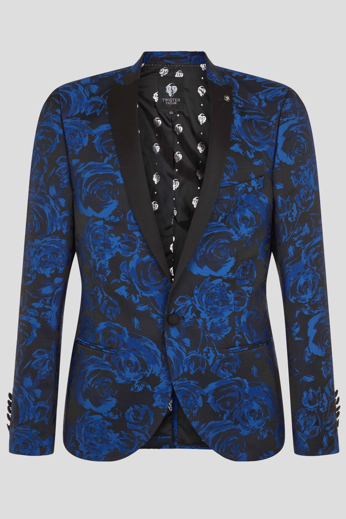 Twisted Tailor Ersat Skinny Fit Blue Floral Tuxedo Jacket