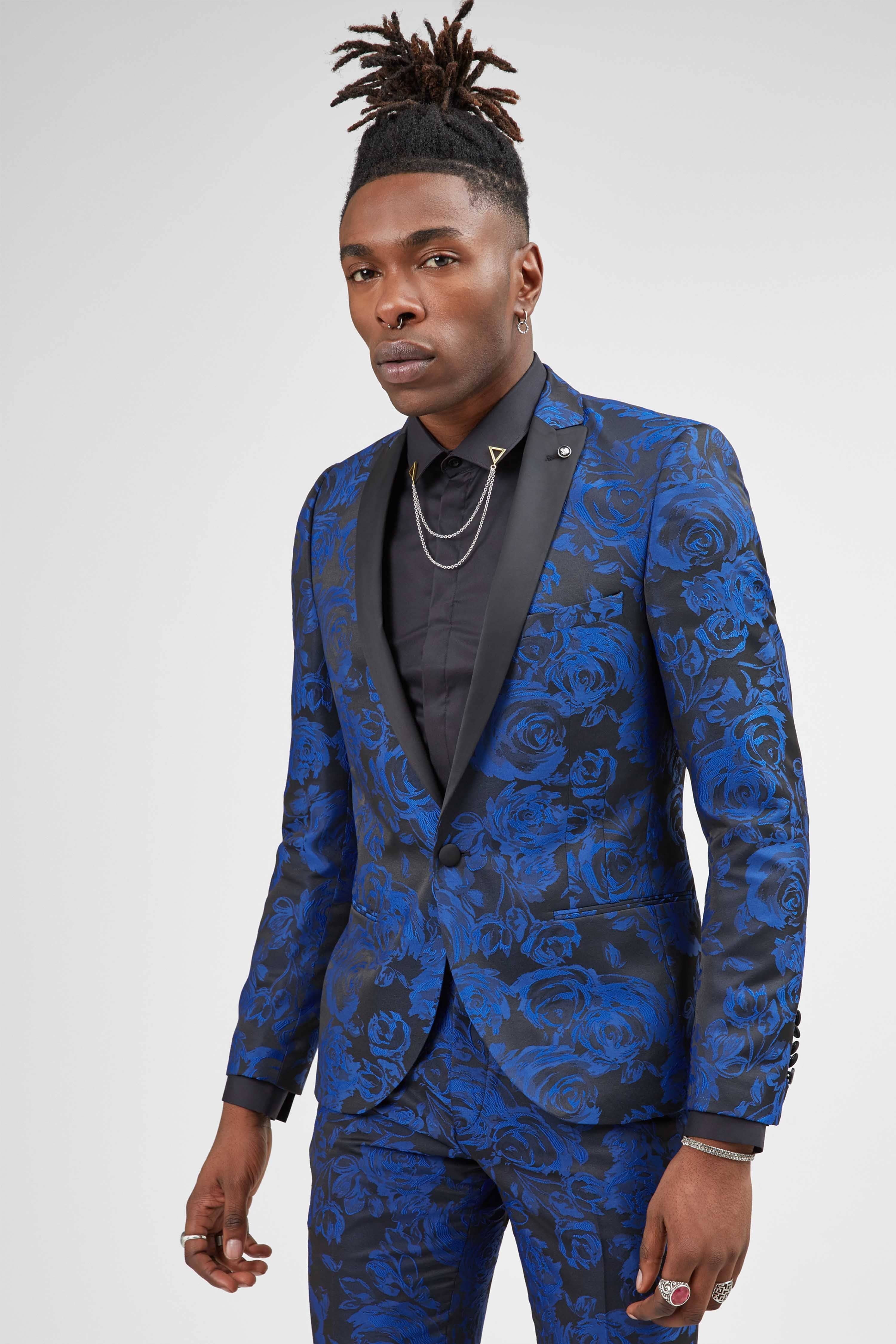 Ersat Skinny Fit Blue Floral Tuxedo Jacket1