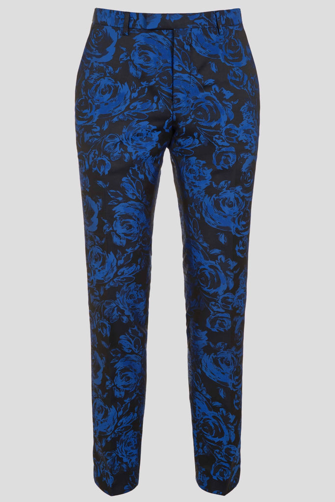 Twisted Tailor Ersat Skinny Fit Blue Floral Tuxedo Trousers