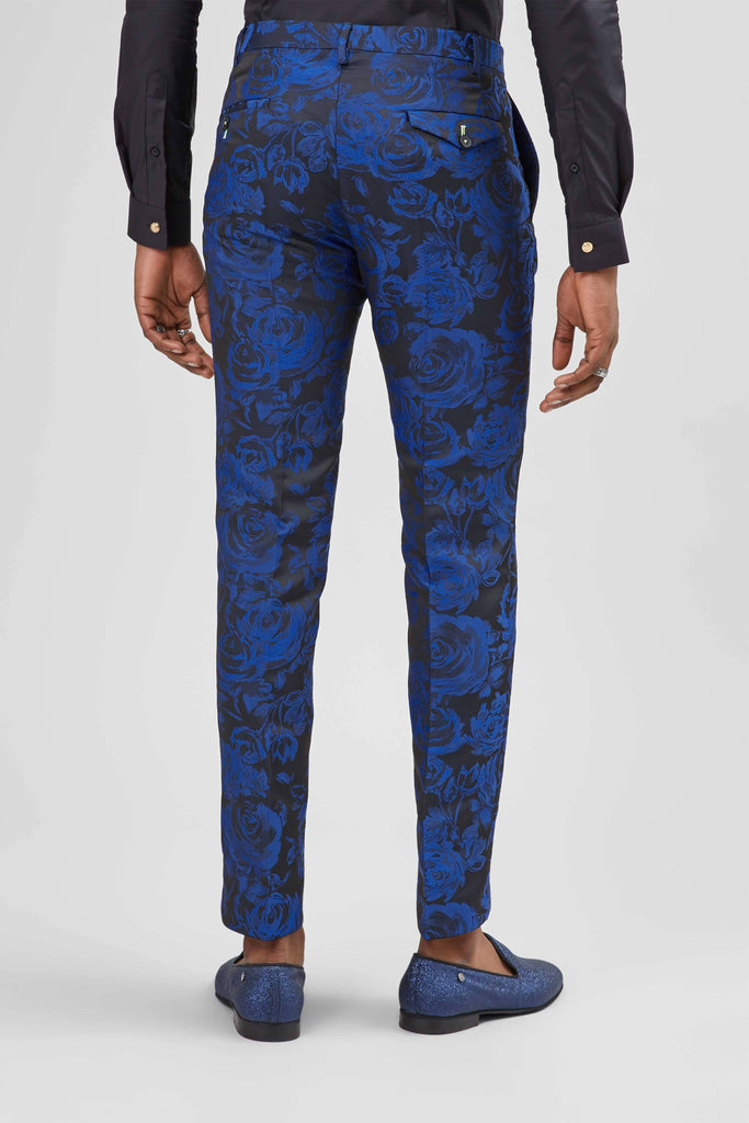 Twisted Tailor Ersat Skinny Fit Blue Floral Tuxedo Trousers
