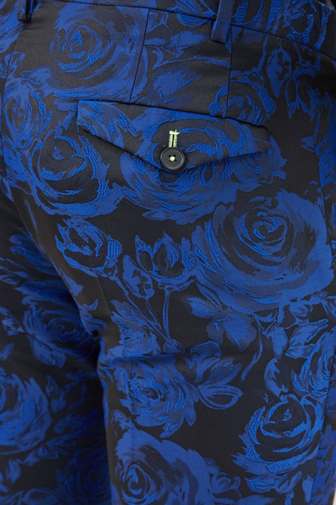 Twisted Tailor Ersat Skinny Fit Blue Floral Tuxedo Trousers