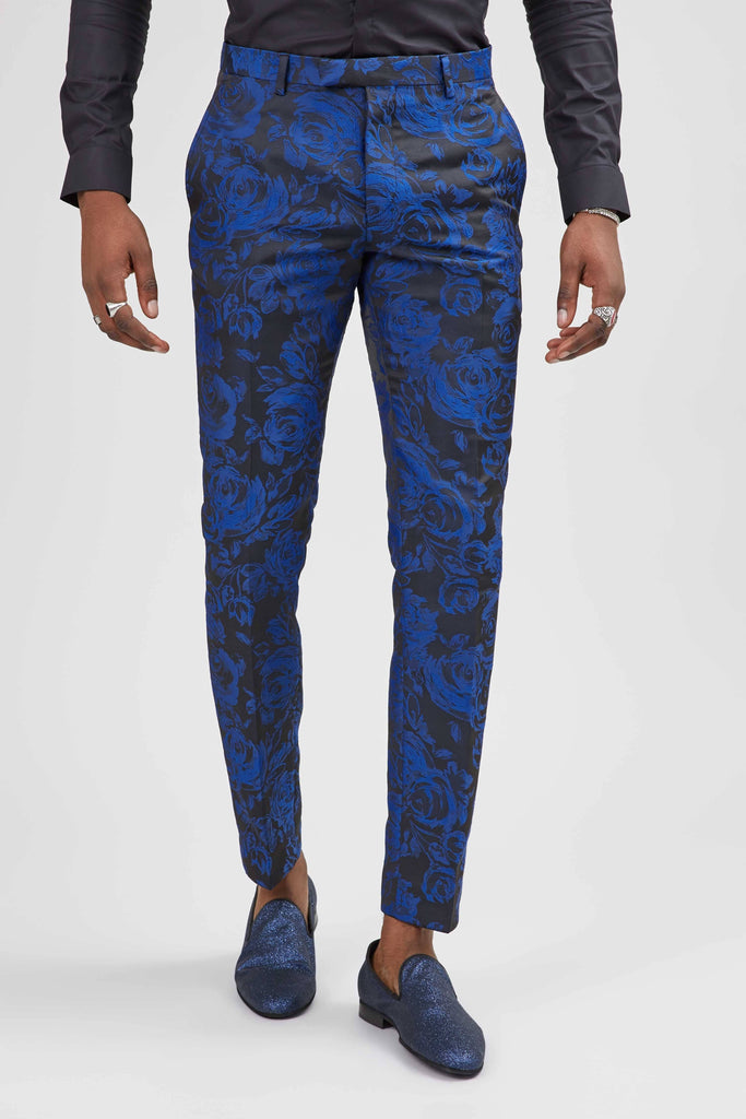 Twisted Tailor Ersat Skinny Fit Blue Floral Tuxedo Trousers